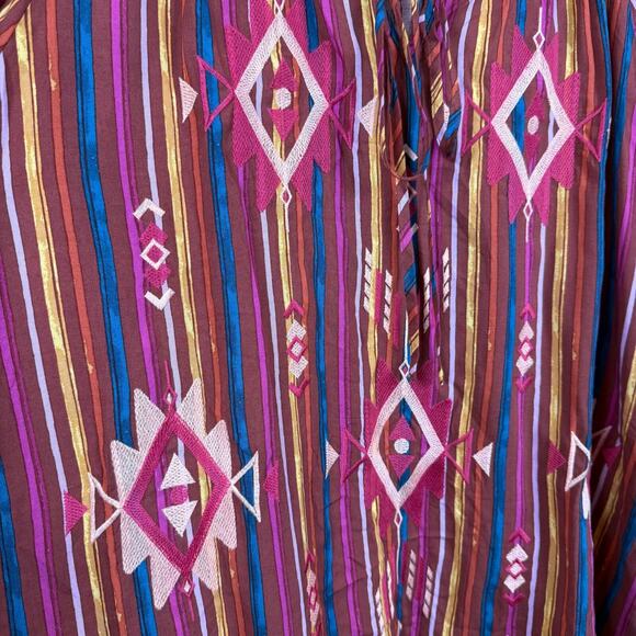 Savanna Jane Top Women's 2X Red Multi Striped Aztec Embroidery Colorful Bohemian - Picture 7 of 10